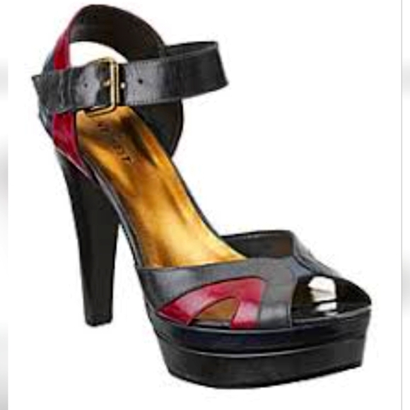 Nine West Debutante 5" stacked Heel Ankle Strap Three Tone Leather pumps Sz 7.5 - Picture 1 of 16